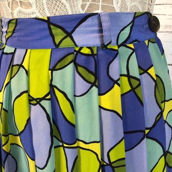 Vintage K•I•K•I•T Maurice Sasson Silk Abstract Print Skirt yellow & blue size 10 - Picture 8 of 12